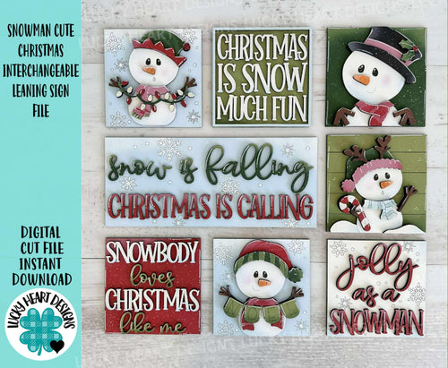 Snowman Cute Christmas Interchangeable Leaning Sign File SVG, Glowforge Rudolph Snowmen, Santa, Winter, Reindeer, Santa, LuckyHeartDesignsCO