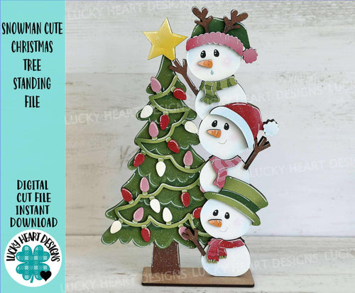 Snowman Cute Christmas Tree Standing File SVG, Rudolph, Santa, Winter, Snowmen, Elf, Present, Reindeer, Glowforge, LuckyHeartDesignsCo