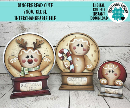 Gingerbread Cute Christmas Snow Globe Interchangeable File SVG, TINY, Glowforge, Reindeer, Holiday, Shapes, Tiered Tray LuckyHeartDesignsCo