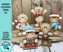Load image into Gallery viewer, Gingerbread Cute Christmas Standing Sign File SVG, Santa Reindeer, Baking Cookies Mantle decor Centerpiece glowforge LuckyHeartDesignsCo
