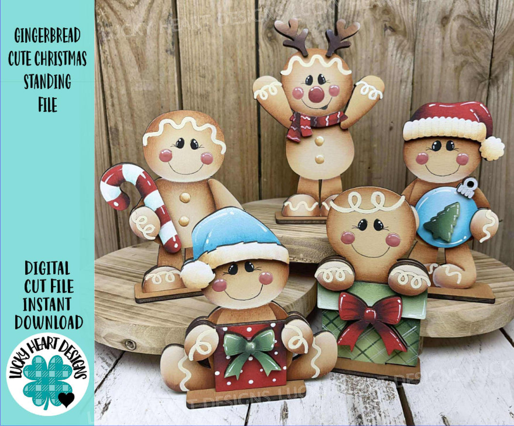 Gingerbread Cute Christmas Standing Sign File SVG, Santa Reindeer, Baking Cookies Mantle decor Centerpiece glowforge LuckyHeartDesignsCo