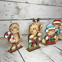 Load image into Gallery viewer, Gingerbread Cute Christmas Standing Sign File SVG, Santa Reindeer, Baking Cookies Mantle decor Centerpiece glowforge LuckyHeartDesignsCo
