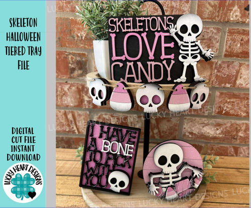Skeleton Halloween Tiered Tray File SVG, Tier Tray, Boo, Spooky, Candy, Trick or Treat, Glowforge Laser, LuckyHeartDesignsCo