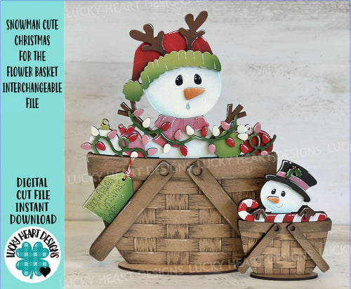 Snowman Cute Christmas For The Flower Basket Interchangeable File SVG, TINY Santa Tree Lights Tiered Tray, Glowforge, LuckyHeartDesignsCo