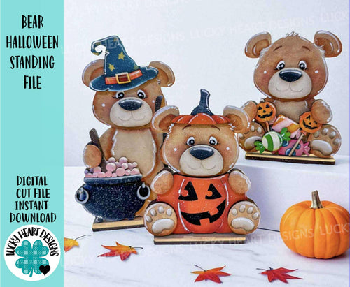 Bear Halloween Standing File SVG, Pumpkin, Witch, Jack-o-lantern, Farm, Woodland Tiered Tray Glowforge, LuckyHeartDesignsCo