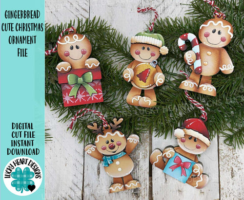 Gingerbread Cute Christmas Ornament File SVG, Craft, Kids, Santa, Candy Cane, Reindeer, Present, Rudolph, Glowforge, LuckyHeartDesignsCo