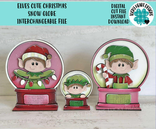 Elves Cute Christmas Snow Globe Interchangeable File SVG, TINY, Glowforge, Elf, Helpers, Santa, Tiered Tray LuckyHeartDesignsCo