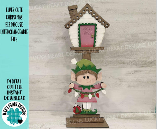 Elves Cute Christmas for the Birdhouse Interchangeable File SVG, Santa, Tree, Elf, Holiday Shapes, Glowforge, Laser, LuckyHeartDesignsCo