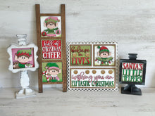Load image into Gallery viewer, Elves Cute Christmas Interchangeable Leaning Sign File SVG, Glowforge Santa, Elf, Presents, Reindeer, Tiered Tray Signs, LuckyHeartDesignsCo
