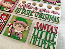 Load image into Gallery viewer, Elves Cute Christmas Interchangeable Leaning Sign File SVG, Glowforge Santa, Elf, Presents, Reindeer, Tiered Tray Signs, LuckyHeartDesignsCo
