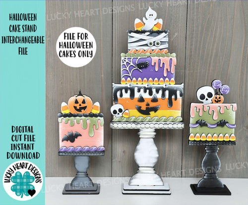 Halloween Cake Stand Interchangeable File SVG, (Cakes ONLY) Skull, Candy Corn, Mummy Glowforge, Holiday, Tiered Tray LuckyHeartDesignsCo