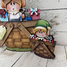 Load image into Gallery viewer, Elves Cute Christmas For The Flower Basket Interchangeable File SVG, TINY Santa Elf Tiered Tray, Glowforge, LuckyHeartDesignsCo
