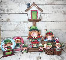 Load image into Gallery viewer, Elves Cute Christmas For The Flower Basket Interchangeable File SVG, TINY Santa Elf Tiered Tray, Glowforge, LuckyHeartDesignsCo
