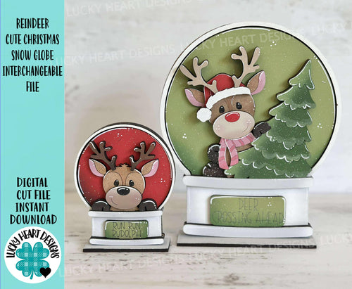 Reindeer Cute Christmas Snow Globe Interchangeable File SVG, TINY, Rudolph, Glowforge, Santa, Tiered Tray LuckyHeartDesignsCo