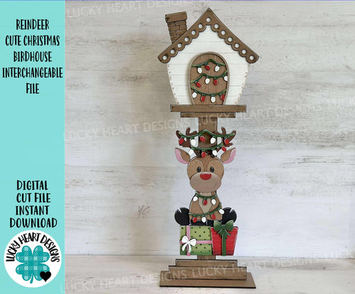 Reindeer Cute Christmas for the Birdhouse Interchangeable File SVG, Presents Rudolph Seasonal Holiday, Glowforge, Laser, LuckyHeartDesignsCo