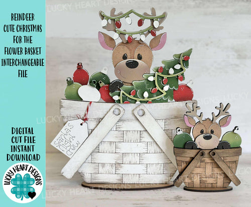 Reindeer Cute Christmas For The Flower Basket Interchangeable File SVG, TINY Santa Tree Lights Tiered Tray, Glowforge, LuckyHeartDesignsCo