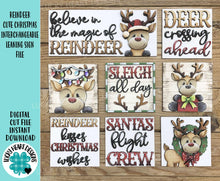 Load image into Gallery viewer, Reindeer Cute Christmas Interchangeable Leaning Sign File SVG, Glowforge, Rudolph, Santa, Wreath, Lights, Tree, Holiday, LuckyHeartDesignsCo
