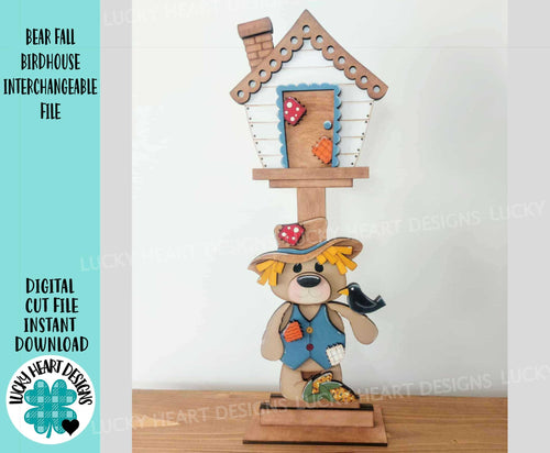 Bear Fall Birdhouse Interchangeable File SVG, Glowforge, Corn, Leaves, Leaf, Scarecrow, Pumpkin, Holiday Shapes, LuckyHeartDesignsCo