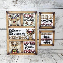 Load image into Gallery viewer, Reindeer Cute Christmas Interchangeable Leaning Sign File SVG, Glowforge, Rudolph, Santa, Wreath, Lights, Tree, Holiday, LuckyHeartDesignsCo
