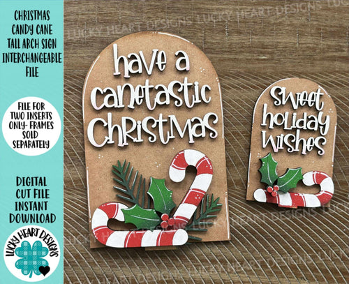 Christmas Candy Cane Tall Arch Sign Interchangeable File SVG, TINY, INSERT only, Holly, Glowforge, Holiday, Tiered Tray LuckyHeartDesignsCo