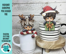 Load image into Gallery viewer, Highland Christmas Mug Hugger File SVG, Glowforge Tiered Tray, Reindeer, Rudolph Farm Cow, Tray Decor, Holiday, Topper, LuckyHeartDesignsCo
