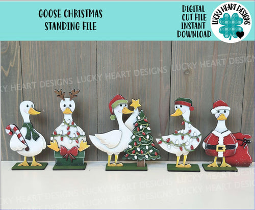 Goose Christmas Standing Sign File SVG, Santa, Duck, Wreath, Candy Cane, Present, Tree, Rudolph, Centerpiece glowforge LuckyHeartDesignsCo