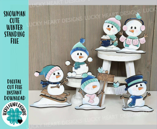 Snowman Cute Winter Standing File SVG, Glowforge, Sleigh, Hot Cocoa, Chocolate Snowmen, Winter Tiered Tray LuckyHeartDesignsCo