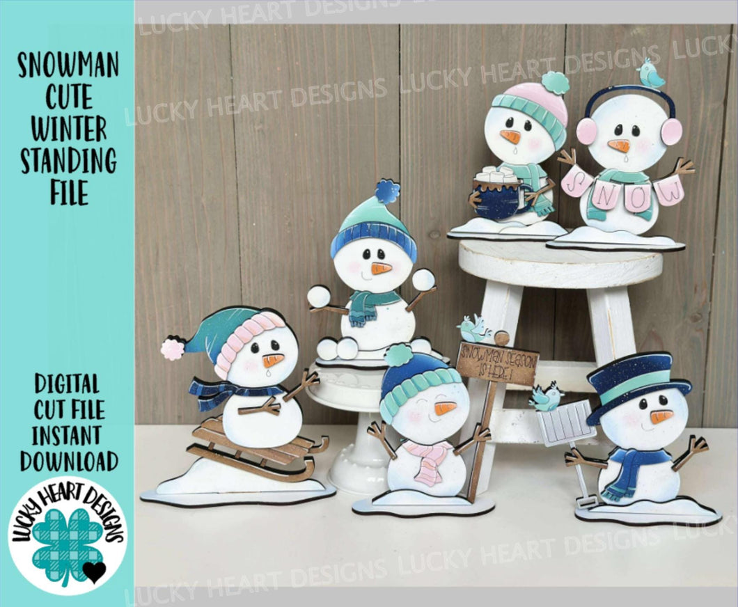 Snowman Cute Winter Standing File SVG, Glowforge, Sleigh, Hot Cocoa, Chocolate Snowmen, Winter Tiered Tray LuckyHeartDesignsCo