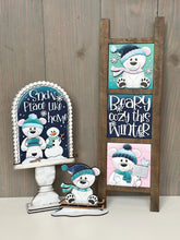 Load image into Gallery viewer, Bear Cute Winter Interchangeable Leaning Sign File SVG, glowforge Snowman, Snowmen, Polar, Tiered Tray, LuckyHeartDesignsCo
