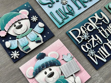 Load image into Gallery viewer, Bear Cute Winter Interchangeable Leaning Sign File SVG, glowforge Snowman, Snowmen, Polar, Tiered Tray, LuckyHeartDesignsCo
