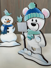 Load image into Gallery viewer, Bear Cute Winter Standing File SVG, Glowforge, Sleigh, Hot Cocoa, Chocolate Snowmen, Polar Snowman Winter Tiered Tray LuckyHeartDesignsCo
