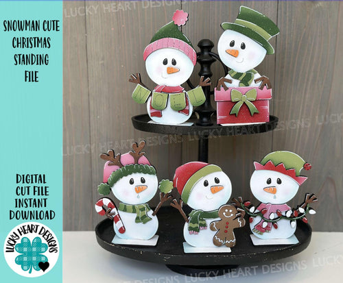 Snowman Cute Christmas Standing Sign File SVG, Santa, Winter, Candy Cane, Snowmen, Rudolph, Centerpiece glowforge LuckyHeartDesignsCo