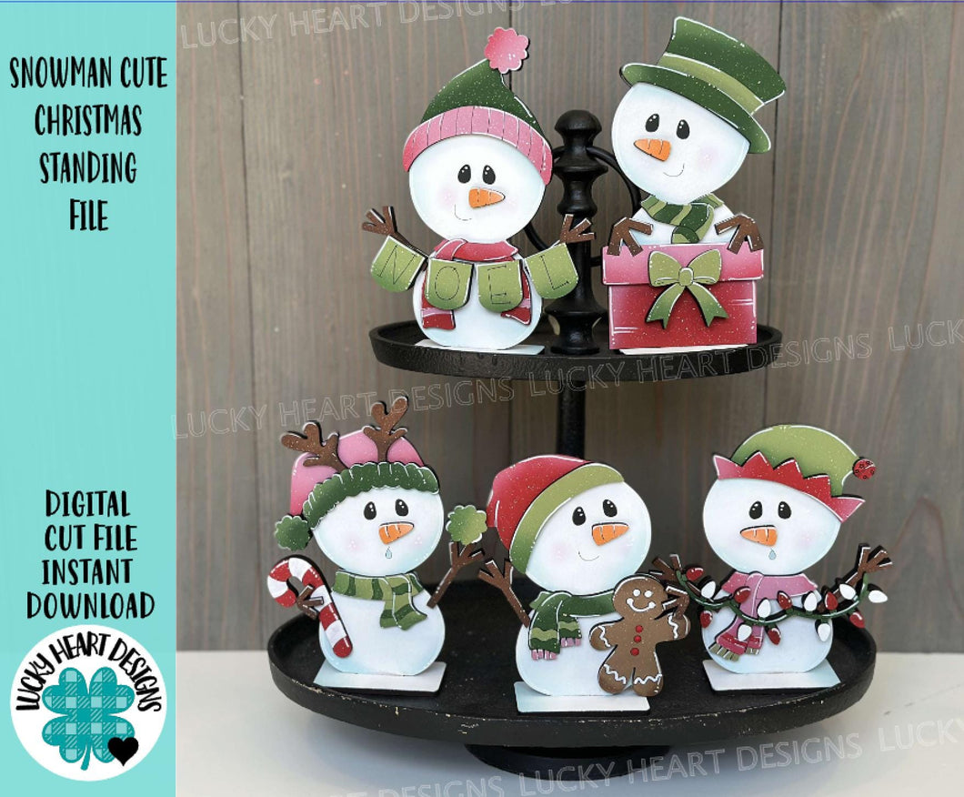 Snowman Cute Christmas Standing Sign File SVG, Santa, Winter, Candy Cane, Snowmen, Rudolph, Centerpiece glowforge LuckyHeartDesignsCo
