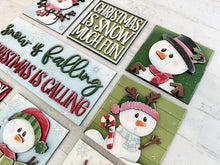 Load image into Gallery viewer, Snowman Cute Christmas Interchangeable Leaning Sign File SVG, Glowforge Rudolph Snowmen, Santa, Winter, Reindeer, Santa, LuckyHeartDesignsCO
