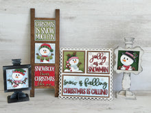 Load image into Gallery viewer, Snowman Cute Christmas Interchangeable Leaning Sign File SVG, Glowforge Rudolph Snowmen, Santa, Winter, Reindeer, Santa, LuckyHeartDesignsCO
