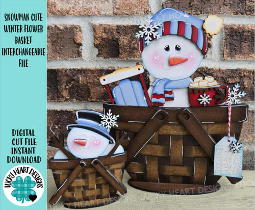 Snowman Cute Winter For The Flower Basket Interchangeable File SVG, TINY, Hot Cocoa, Frosty Tiered Tray, Glowforge, LuckyHeartDesignsCo