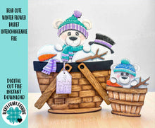 Load image into Gallery viewer, Bear Winter Snowman For The Flower Basket Interchangeable File SVG, TINY, Snowman, Holiday, Tiered Tray, Glowforge, LuckyHeartDesignsCo
