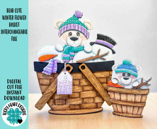 Bear Winter Snowman For The Flower Basket Interchangeable File SVG, TINY, Snowman, Holiday, Tiered Tray, Glowforge, LuckyHeartDesignsCo