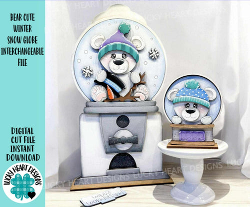 Bear Cute Winter Snow Globe Interchangeable File SVG, Glowforge, TINY, Snowman, Polar, Snowflake, Tiered Tray LuckyHeartDesignsCo