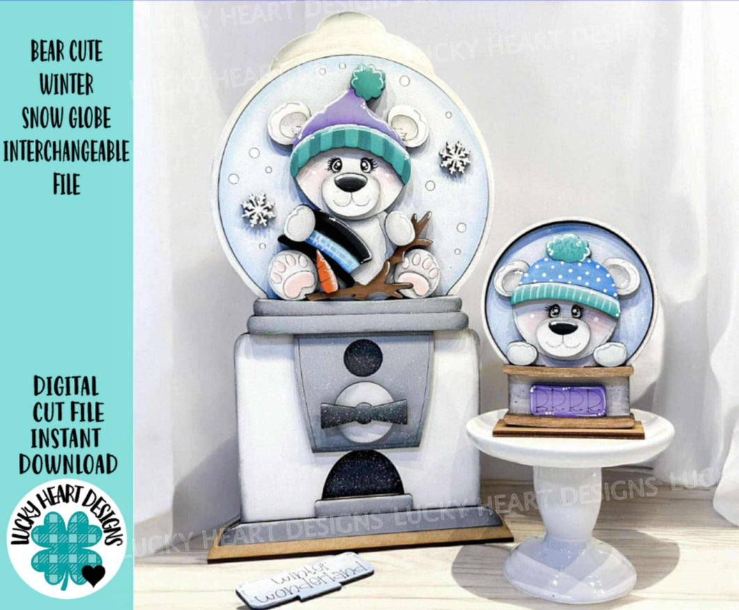 Bear Cute Winter Snow Globe Interchangeable File SVG, Glowforge, TINY, Snowman, Polar, Snowflake, Tiered Tray LuckyHeartDesignsCo