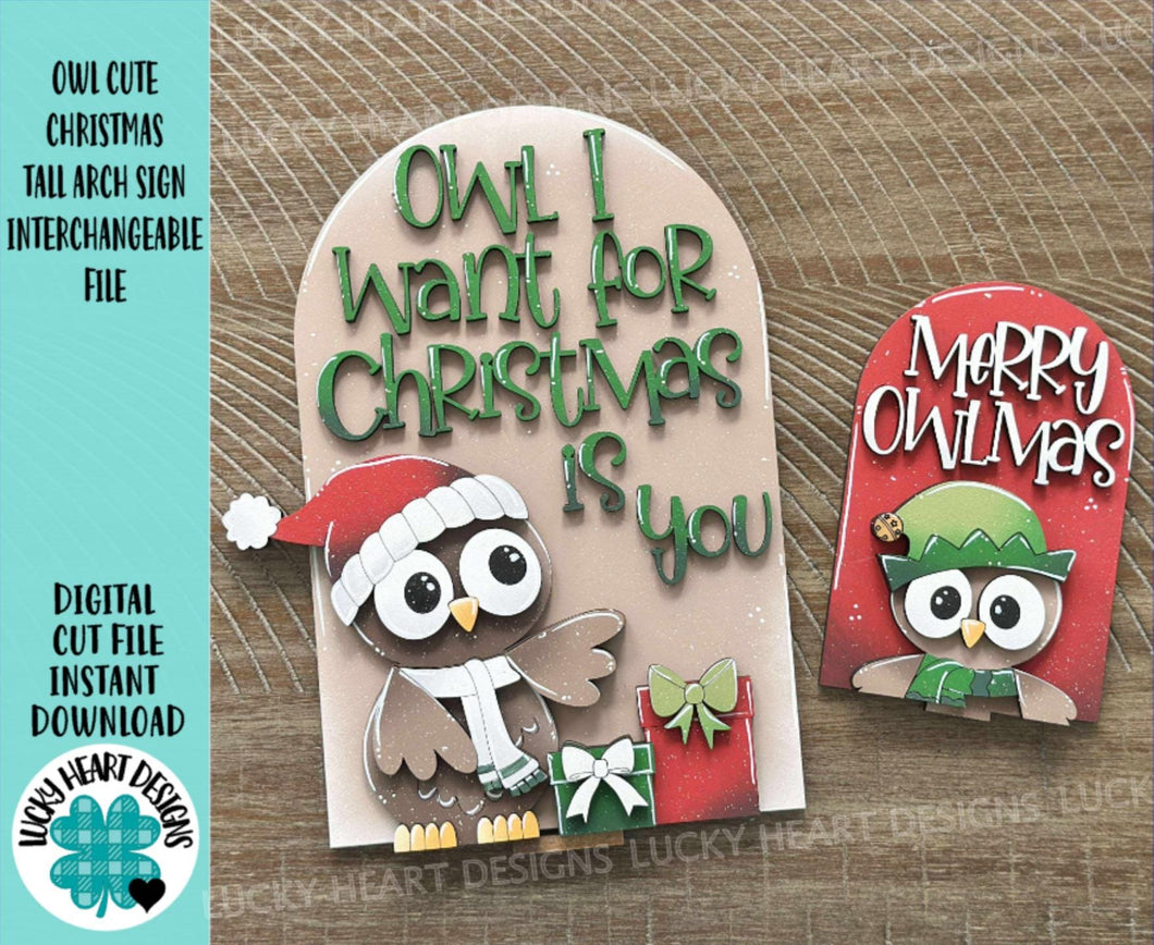 Owl Cute Christmas Tall Arch Sign Interchangeable File SVG, TINY, INSERT only, Santa, Glowforge, Holiday, Tiered Tray LuckyHeartDesignsCo