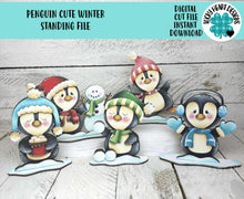 Load image into Gallery viewer, Penguin Cute Winter Standing File SVG, Glowforge, Sleigh, Hot Cocoa, Chocolate Snowman Snowmen Arctic Winter Tiered Tray LuckyHeartDesignsCo
