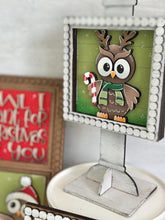 Load image into Gallery viewer, Owl Cute Christmas Interchangeable Leaning Sign File SVG, Glowforge, Rudolph, Santa, Wreath, Lights, Tree, Holiday, LuckyHeartDesignsCo
