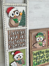 Load image into Gallery viewer, Owl Cute Christmas Interchangeable Leaning Sign File SVG, Glowforge, Rudolph, Santa, Wreath, Lights, Tree, Holiday, LuckyHeartDesignsCo
