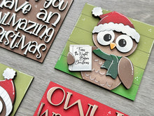 Load image into Gallery viewer, Owl Cute Christmas Interchangeable Leaning Sign File SVG, Glowforge, Rudolph, Santa, Wreath, Lights, Tree, Holiday, LuckyHeartDesignsCo
