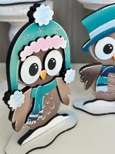Load image into Gallery viewer, Owl Cute Winter Standing File SVG, Glowforge, Sleigh, Hot Cocoa, Chocolate Snowman Snowmen Bird Winter Tiered Tray LuckyHeartDesignsCo

