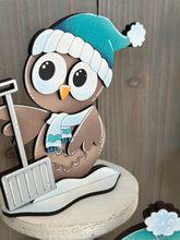 Load image into Gallery viewer, Owl Cute Winter Standing File SVG, Glowforge, Sleigh, Hot Cocoa, Chocolate Snowman Snowmen Bird Winter Tiered Tray LuckyHeartDesignsCo
