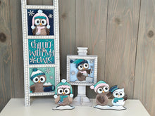 Load image into Gallery viewer, Owl Cute Winter Standing File SVG, Glowforge, Sleigh, Hot Cocoa, Chocolate Snowman Snowmen Bird Winter Tiered Tray LuckyHeartDesignsCo
