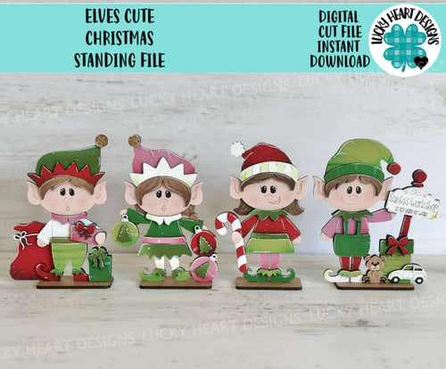Elf Cute Christmas Standing File SVG, Glowforge Santa, Rudolph, Elves, Presents, Tiered Tray, Holiday, LuckyHeartDesignsCo