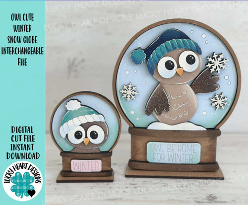 Owl Cute Winter Snow Globe Interchangeable File SVG, Glowforge, TINY, Snowmen, Frosty Snowflake, Snowman Tiered Tray LuckyHeartDesignsCo
